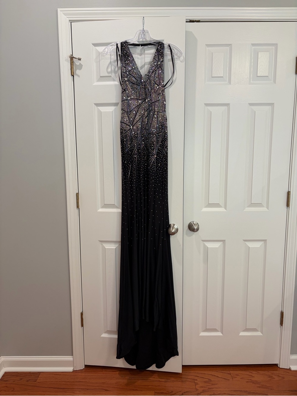 Clarisse Black Beaded V-Neck Maxi Gown